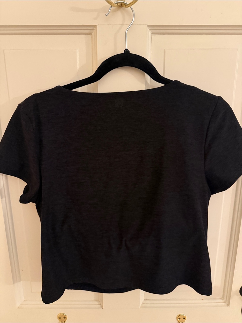 Women's Black Scoop Neck Short Sleeve Top with built in bra size L - Picture 3 of 5